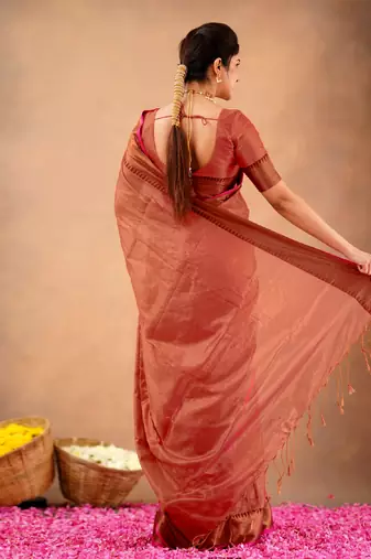 orange Tissue cotton handloom saree with unstitched blouse