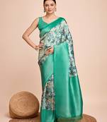 Aqua art silk saree with zari weaving