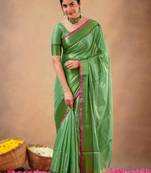 Trendmalls Trendmalls Lime Tissue cotton handloom saree with unstitched blouse