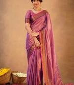 Trendmalls Pink Tissue cotton handloom saree with unstitched blouse
