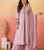 Light pink roman silk embroidered palazzo suit