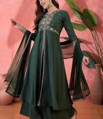 Green roman silk embroidered palazzo suit