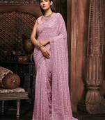 Trendmalls light pink georgette sequins work saree with unstitched blouse
