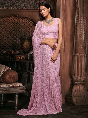 light pink georgette sequins work saree with unstitched blouse 3