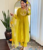 Beautiful Embroidery Work with Rayon Slub Straight Kurta, Pant and Dupatta Set