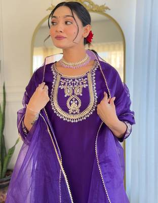 Beautiful Embroidery Work with Rayon Slub Fabric Straight Kurta Pant and Dupatta Set 5