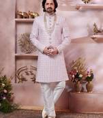 Men's pink  art silk sherwani with computer thread work  and faux satin