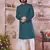 green computer thread work sherwani with faux satin churidar for men