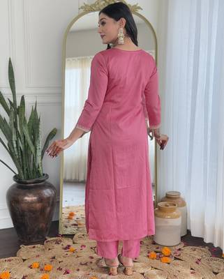 Women  Embroidery Work with Viscose Silk Straight Kurta Pant and Dupatta Set 2