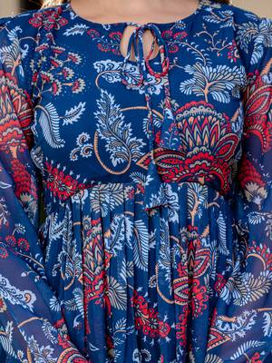 Women's blue floral print fit & flare maxi dress 5