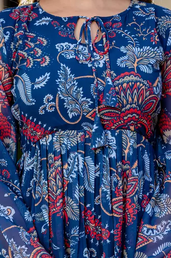 Women's blue floral print fit & flare maxi dress