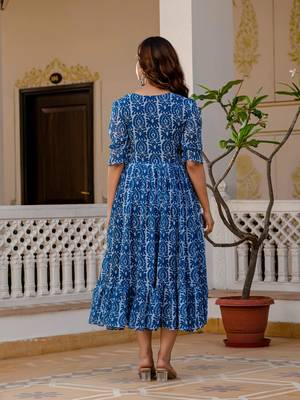 Women's blue batik print fit & flare maxi dress 2