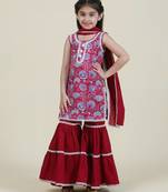 Red Sequin net embroidered sleeveless lehenga set for kids
