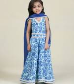 Blue brocade woven sleeveless coord set for kids