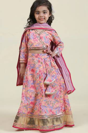 Pink sequin embroidered net lehenga choli for kids