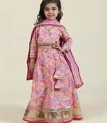 Pink sequin embroidered net lehenga choli for kids