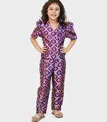 Purple bandhej cotton printed elbow sleeve cord set for kids
