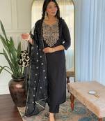 Women Embroidery Work with Viscose Straight Kurta, Pant and Dupatta Set
