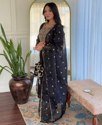 Women Embroidery Work with Viscose Straight Kurta Pant and Dupatta Set 3