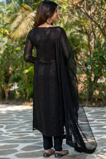 Women  Faux Georgette Straight Kurta Pant and Dupatta Set