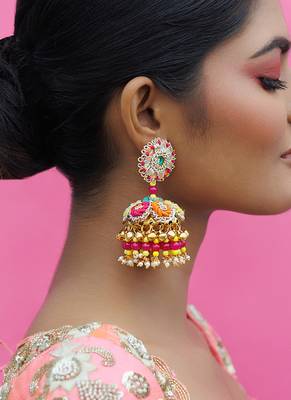 Multicolor metal based yellow gold plated earrings 1