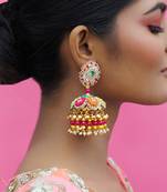 Multicolor metal based yellow gold plated earrings