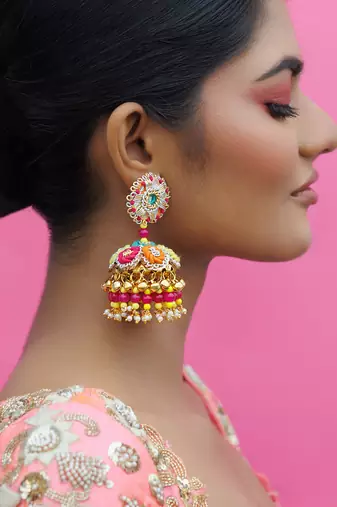 Multicolor metal based yellow gold plated earrings