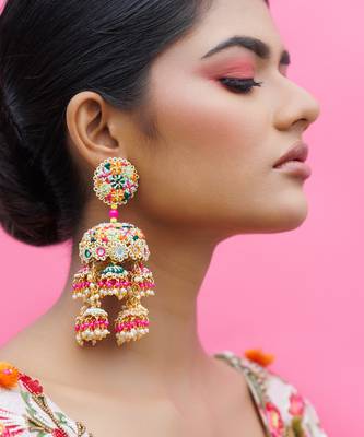 Multicolor earrings with yellow gold plating and metal base 2