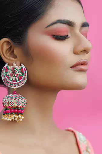 Yellow gold plated metal based earrings multicolor