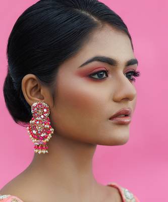 Pink yellow gold plated metal based earrings 1