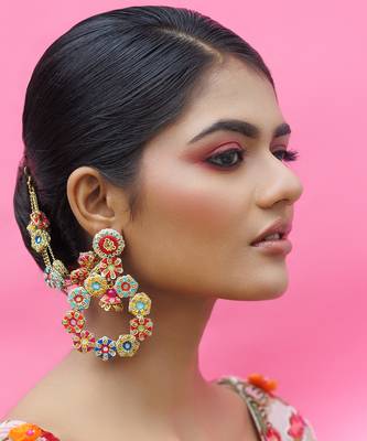 Yellow gold plated earrings multicolor metal based 1