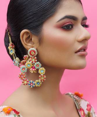 Yellow gold plated earrings multicolor metal based 2