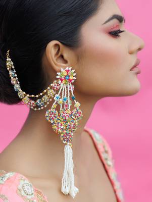 Multicolor earrings metal based yellow gold plated 2