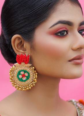 Gold metal based yellow gold plated earrings 1