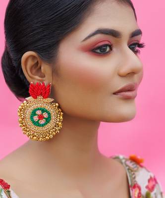 Gold metal based yellow gold plated earrings 2