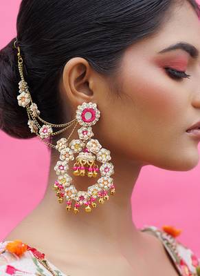 Silver metal based yellow gold plated earrings 1