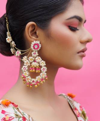 Silver metal based yellow gold plated earrings 2