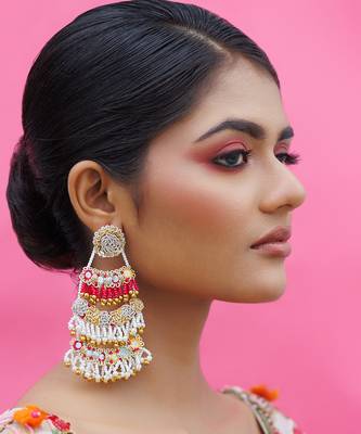 White metal based yellow gold plated earrings 1