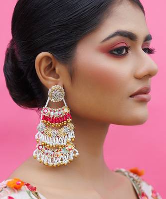 White metal based yellow gold plated earrings 2