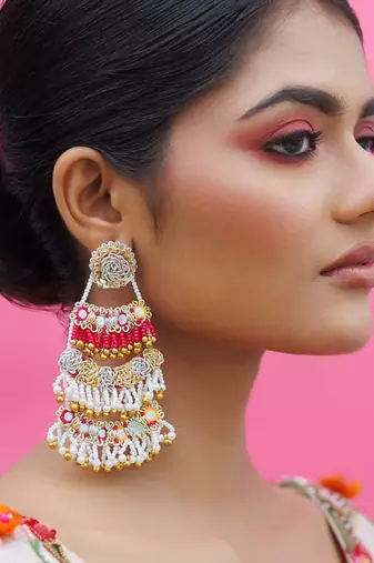 White metal based yellow gold plated earrings