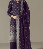 Dark purple embroidered faux georgette semi-pakistani salwar suit