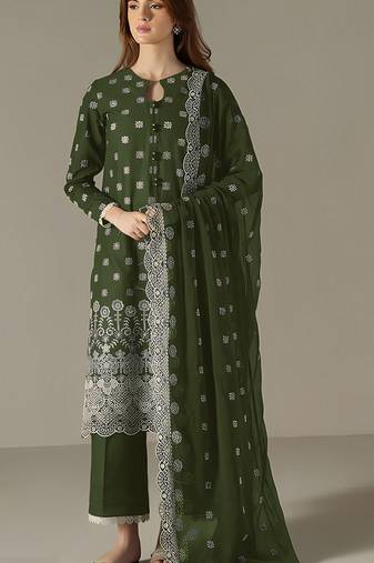 Dark green embroidered faux georgette semi-pakistani salwar suit