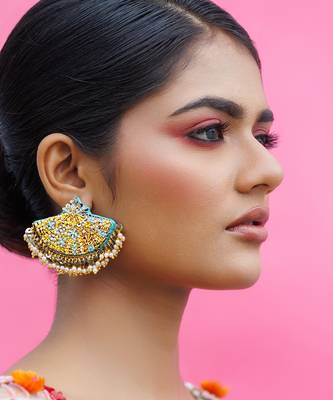 Multicolor yellow gold plated earrings metal based 1