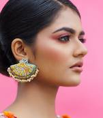 Multicolor yellow gold plated earrings metal based