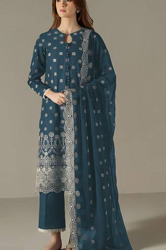 Blue embroidered faux georgette semi-pakistani salwar suit