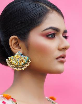 Multicolor yellow gold plated earrings metal based 2