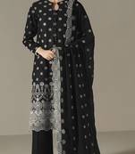 Black embroidered faux georgette semi-pakistani salwar suit
