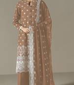 Brown embroidered faux georgette semi-pakistani salwar suit