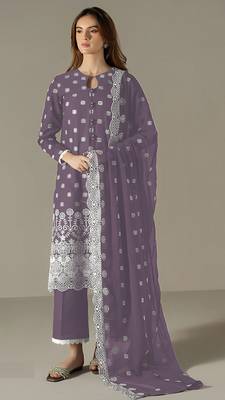 Purple embroidered faux georgette semi-pakistani salwar suit 1