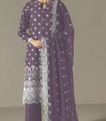 Purple embroidered faux georgette semi-pakistani salwar suit